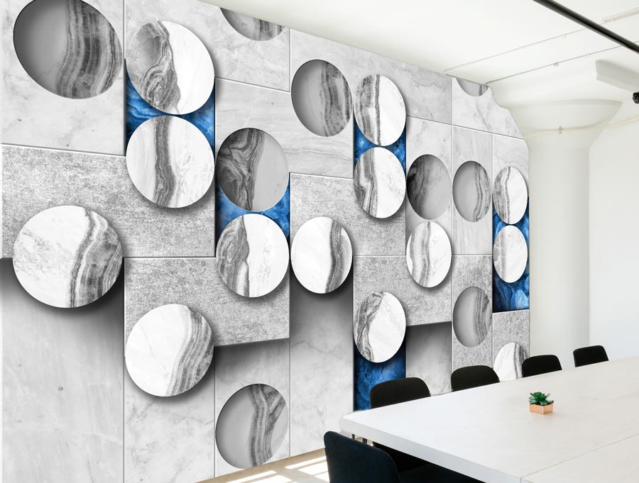 Wallpaper | 3D marble holes and circles blue