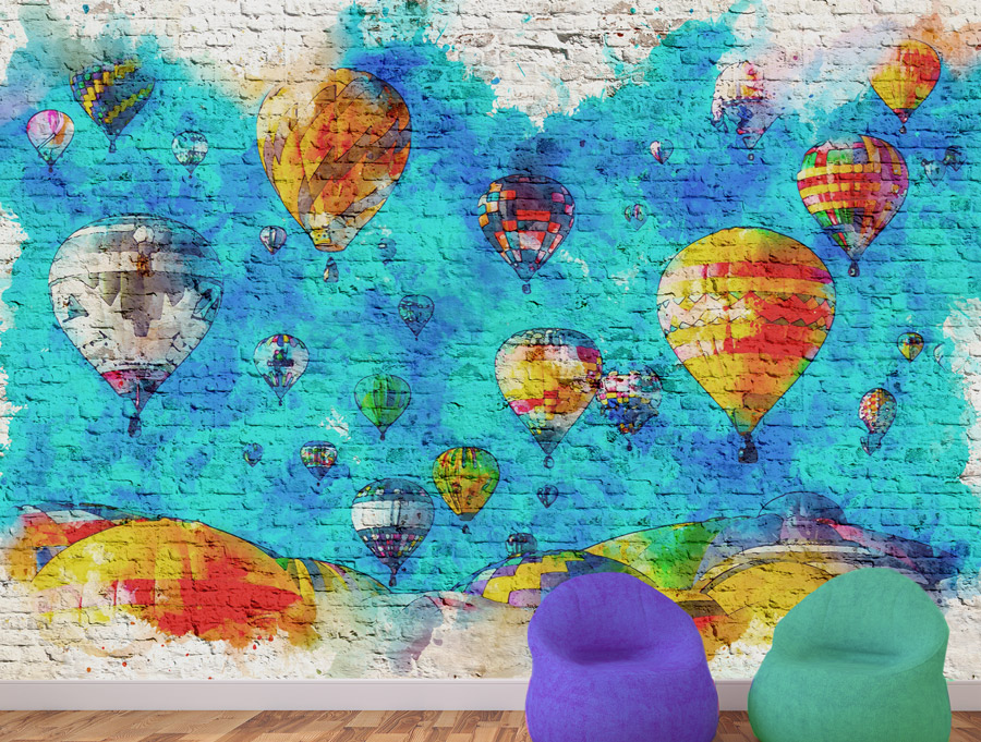 Wallpaper | Brick wall and hot air-balloons