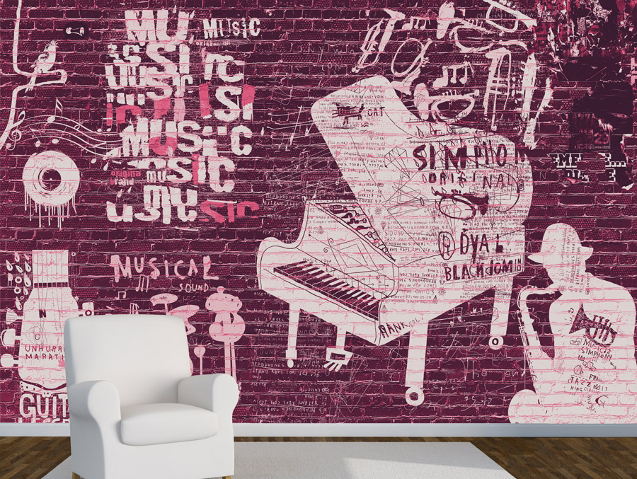 Wallpaper | Pink musical brick wall