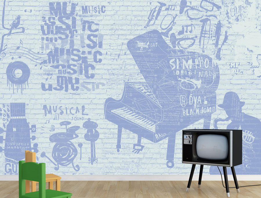 Wallpaper | Blue musical brick wall