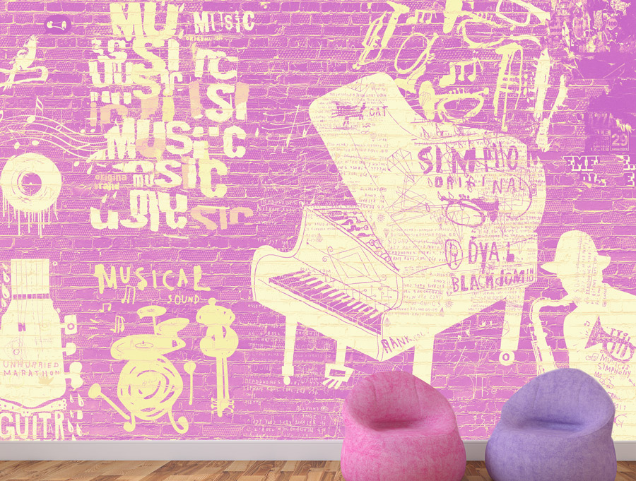 Wallpaper | Pink and yellow musical brick wall