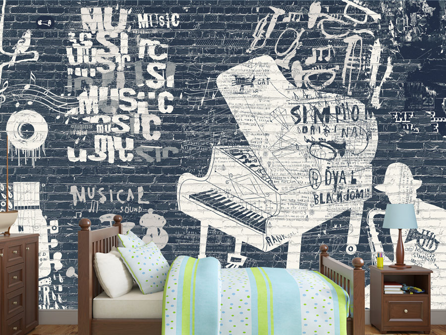 Wallpaper | Jeans colored musical brick wall