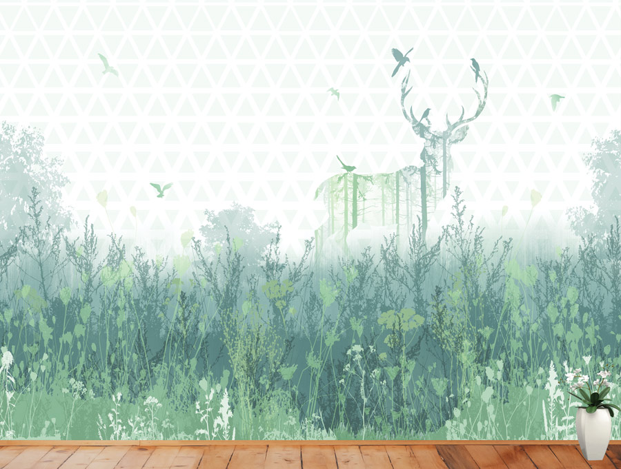 Wallpaper | Green abstract nature and deer