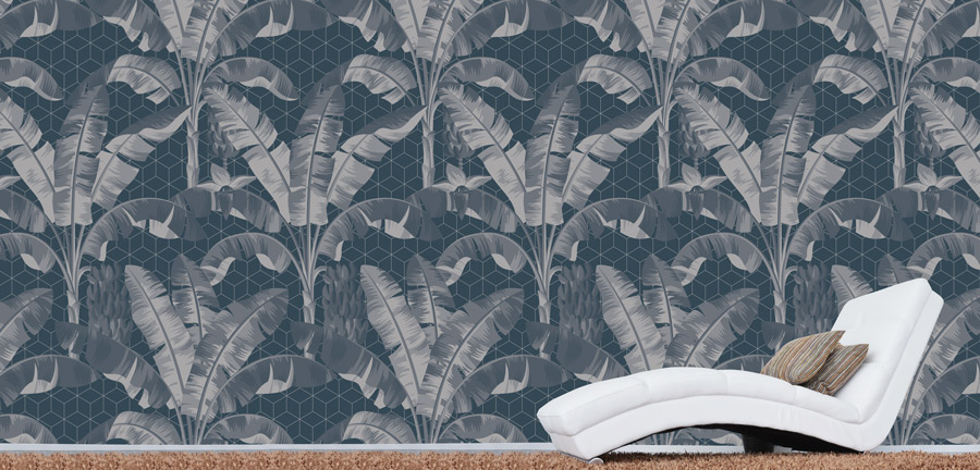 Wallpaper | Grey blue tropical abstract design