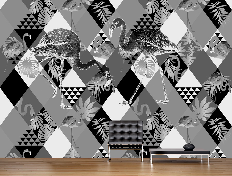 Wallpaper | Abstract black and white flamingo design