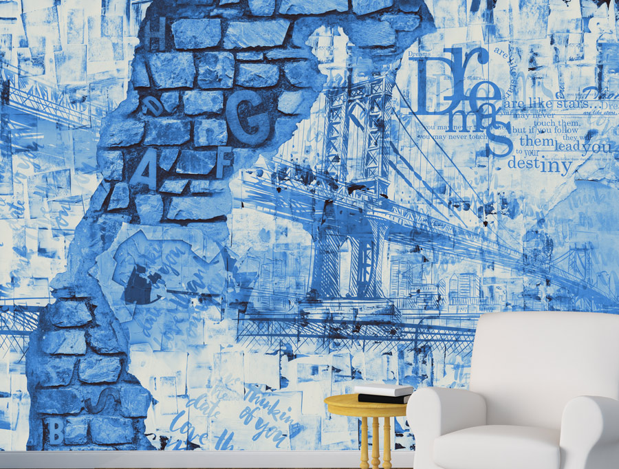 Wallpaper | Bricks and city blue
