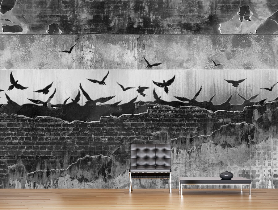 Wallpaper | Black and white birds and bricks