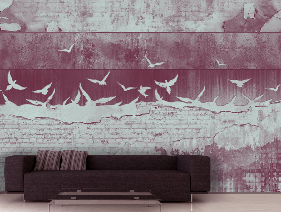 Wallpaper | Pink birds and bricks
