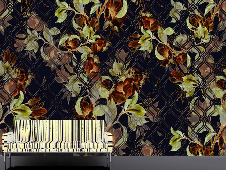 Wallpaper | Abstract flowers black and yellow red