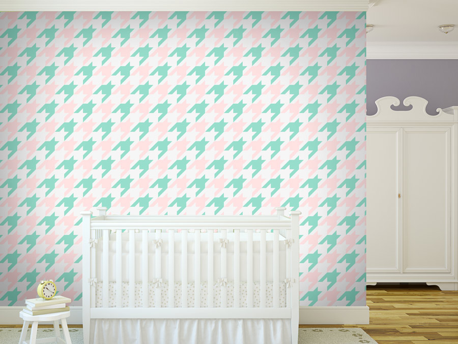 Wallpaper | houndstooth check pink green