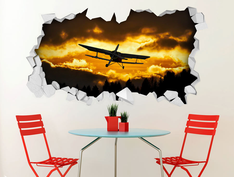 Wall sticker | 3D airplane coming from the wall