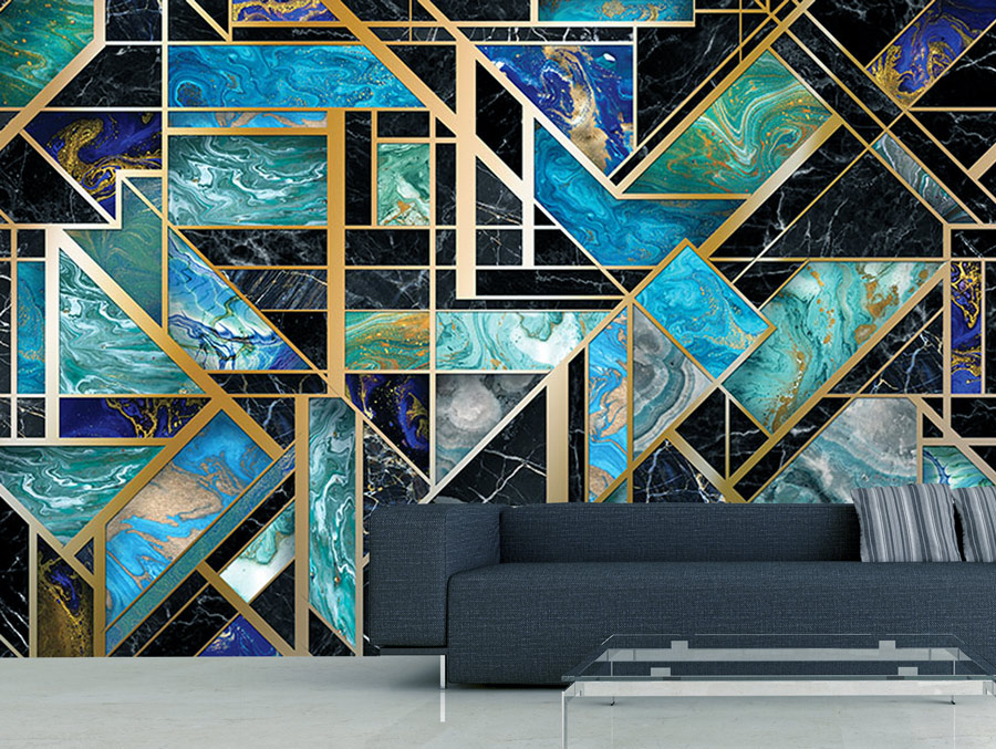 Wallpaper | Green and blue geometric design