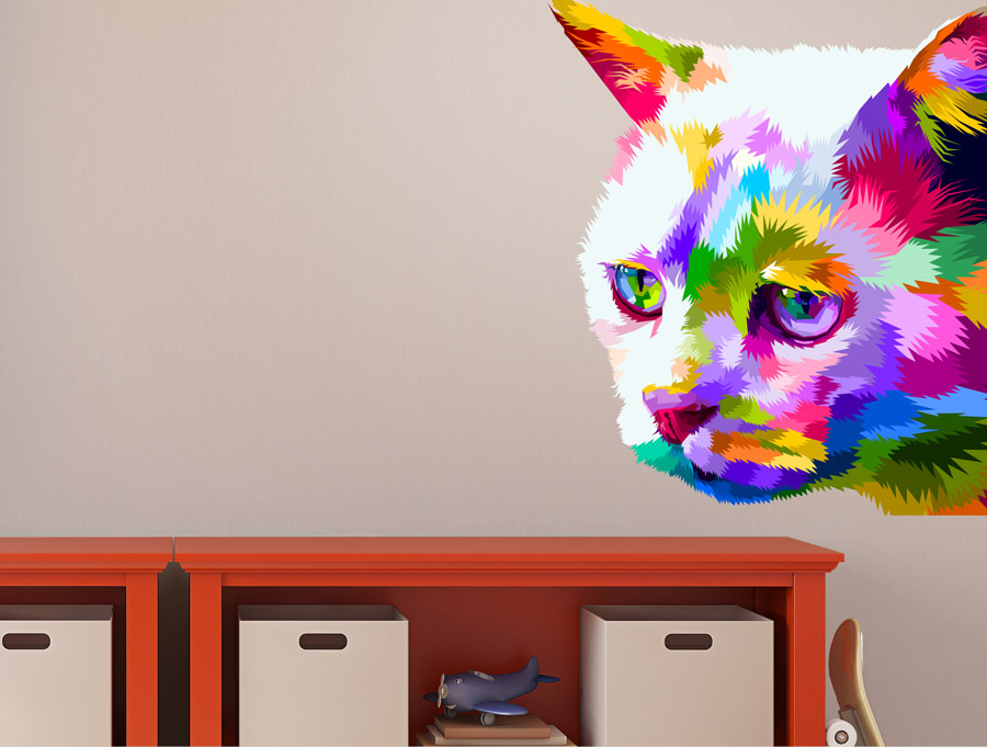 Wall sticker | Peeking colorful cat