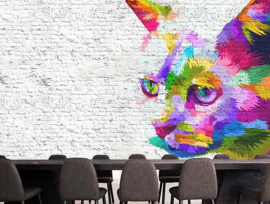 Wallpaper | Peeking cat brick wall