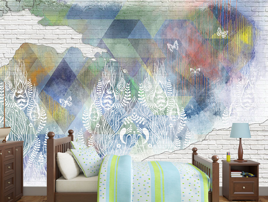 Wallpaper | Abstract brick wall design colorful