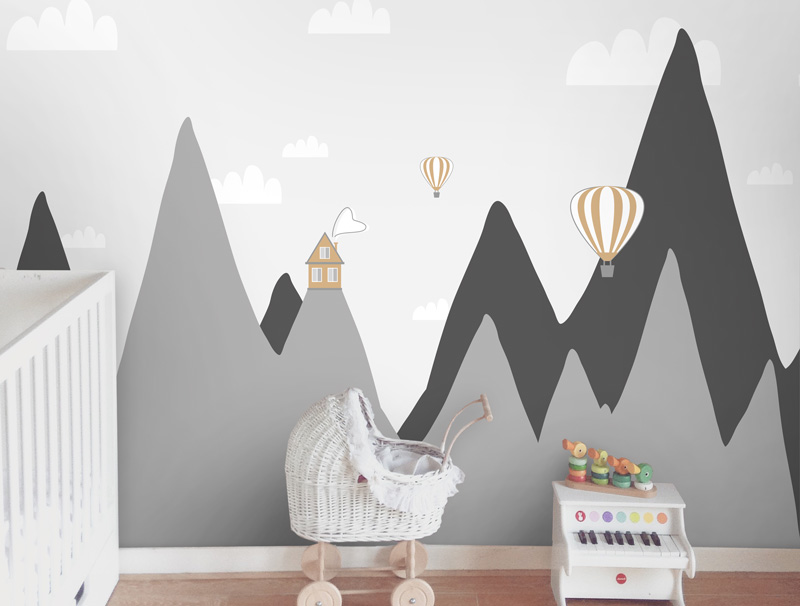 Wallpaper | Grey mountails and a home