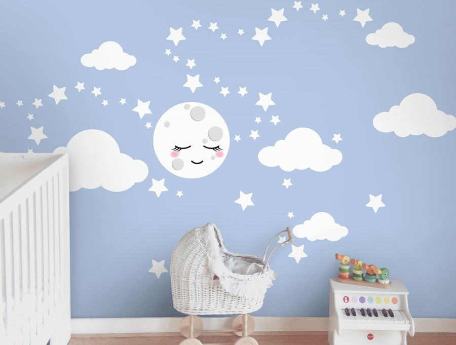 Wall sticker | White sleeping moon and clouds