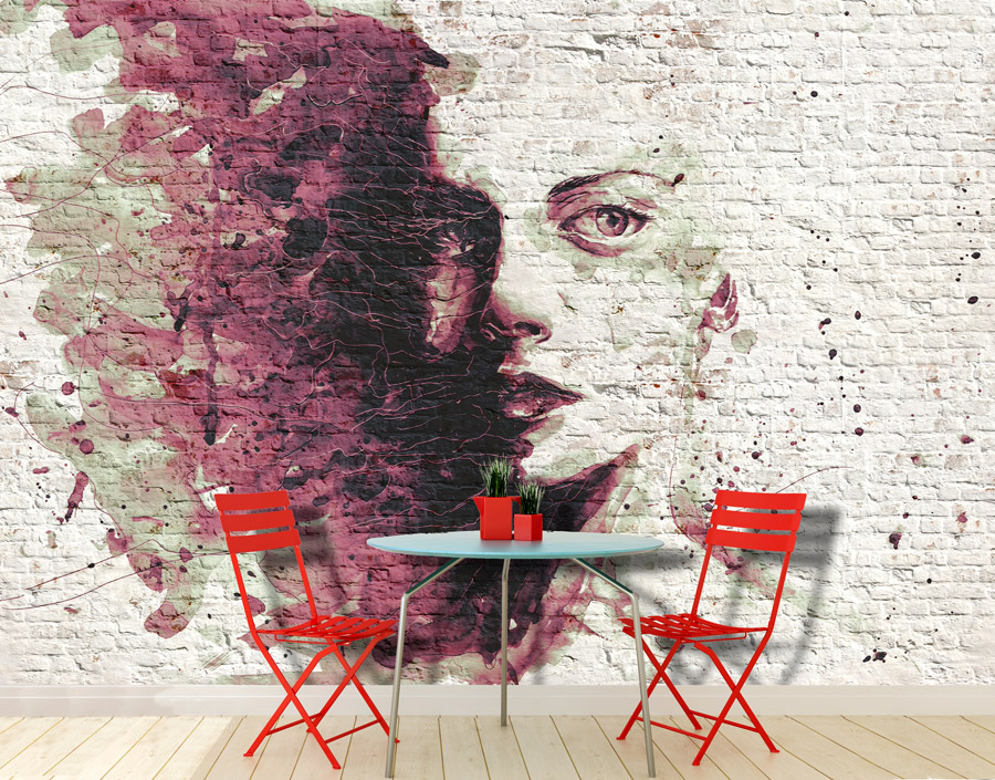 Wallpaper | Painted red woman on brick wall