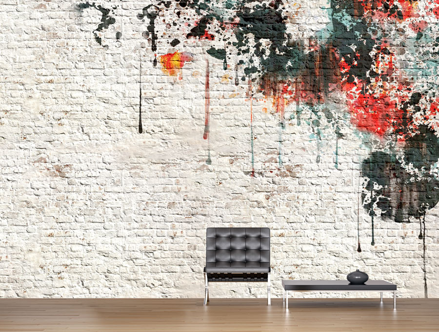 Wallpaper | Red and black paint on brick wall