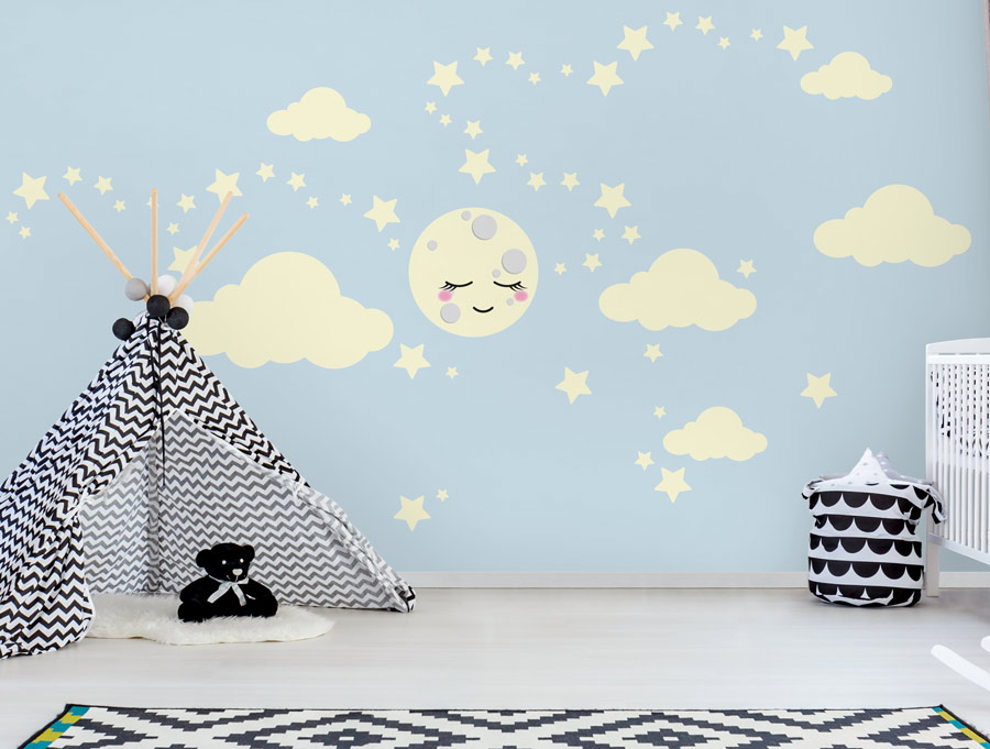 Wall sticker | Sleeping moon and clouds yellow