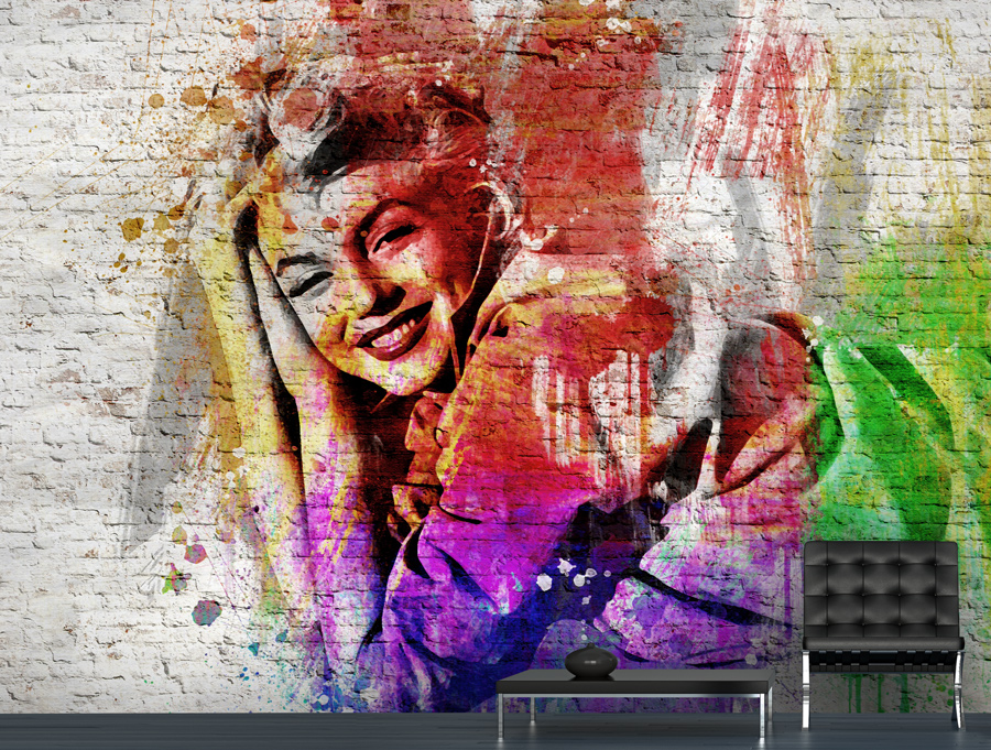 Wallpaper | Colorful marily monroe on brick wall