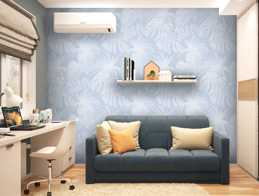 Wallpaper | White leaves blue background