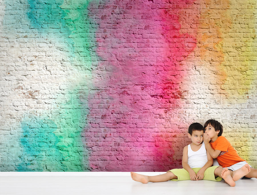Wallpaper | Vertical rainbow brick wall