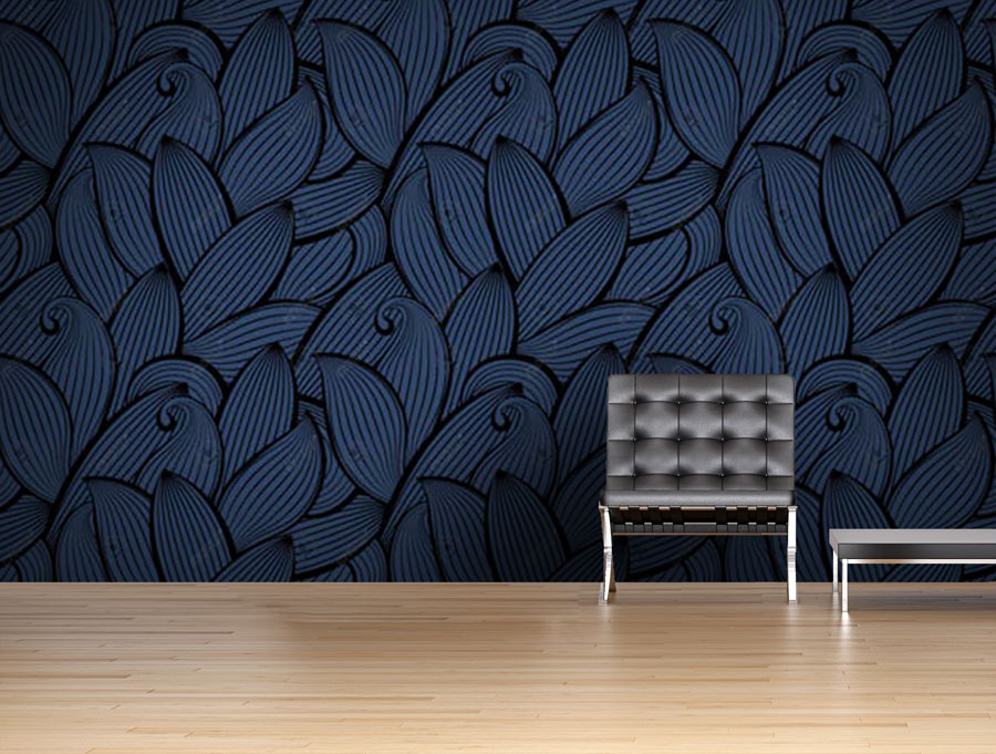Wallpaper | Dark blue illustrated leaves
