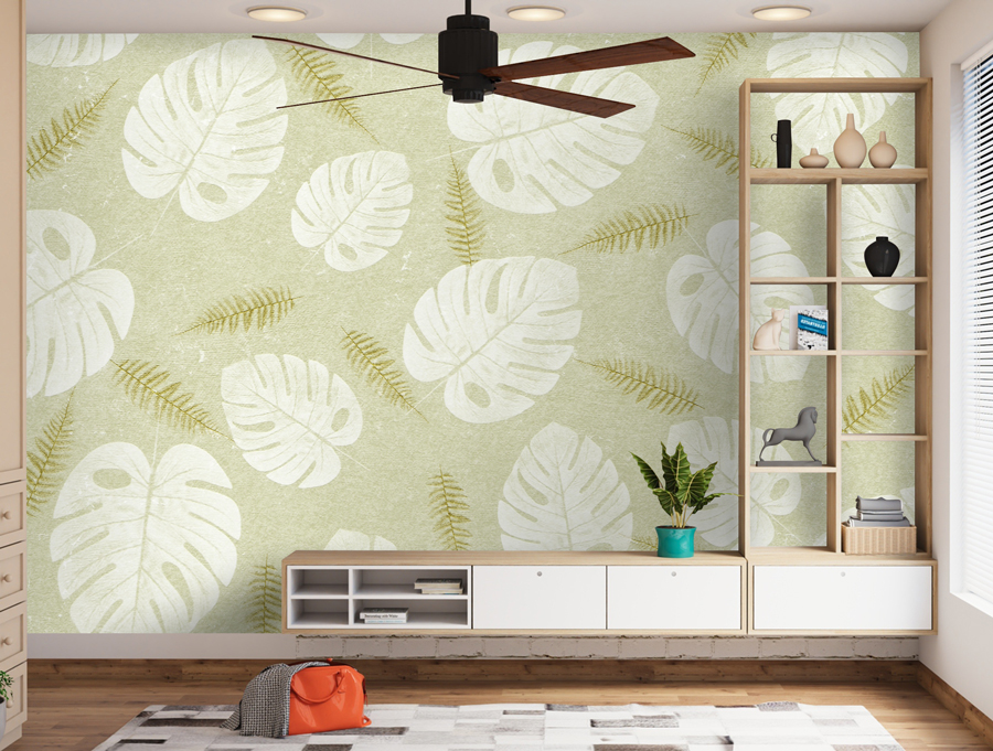 Wallpaper | Tropical pattern green and orange