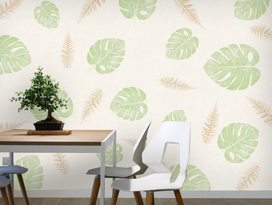 Wallpaper | Tropical pattern Green and white