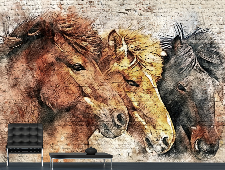 Wallpaper | Horses brick wall
