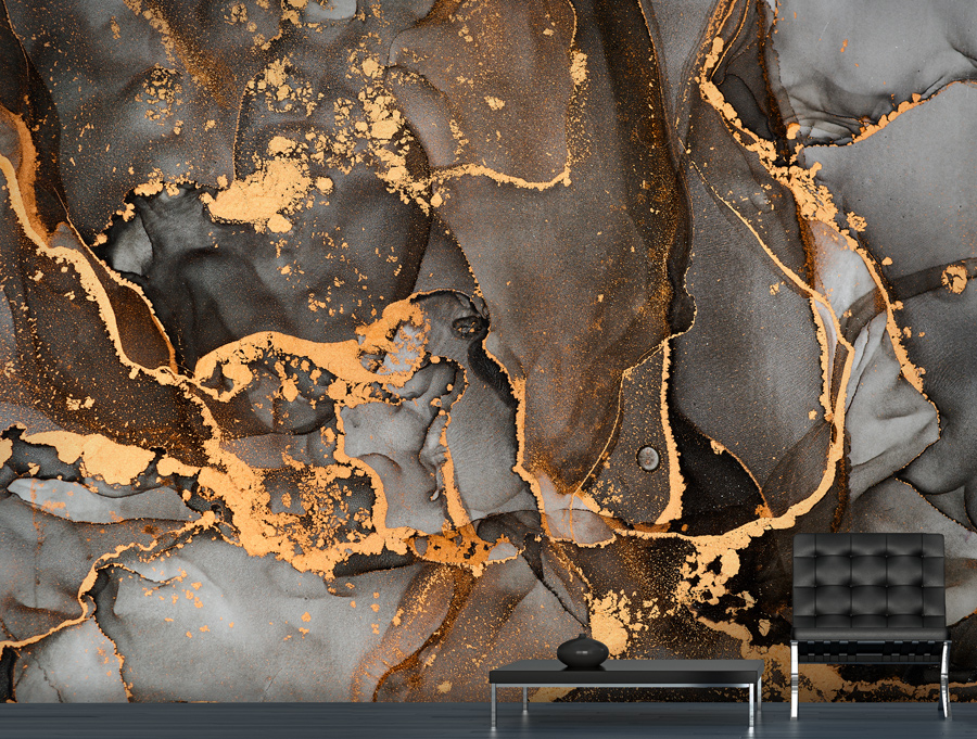 Wallpaper | Orange dark brown luxurious marble