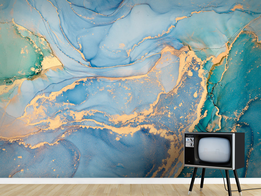 Wallpaper | Green and blue gold luxurious marble