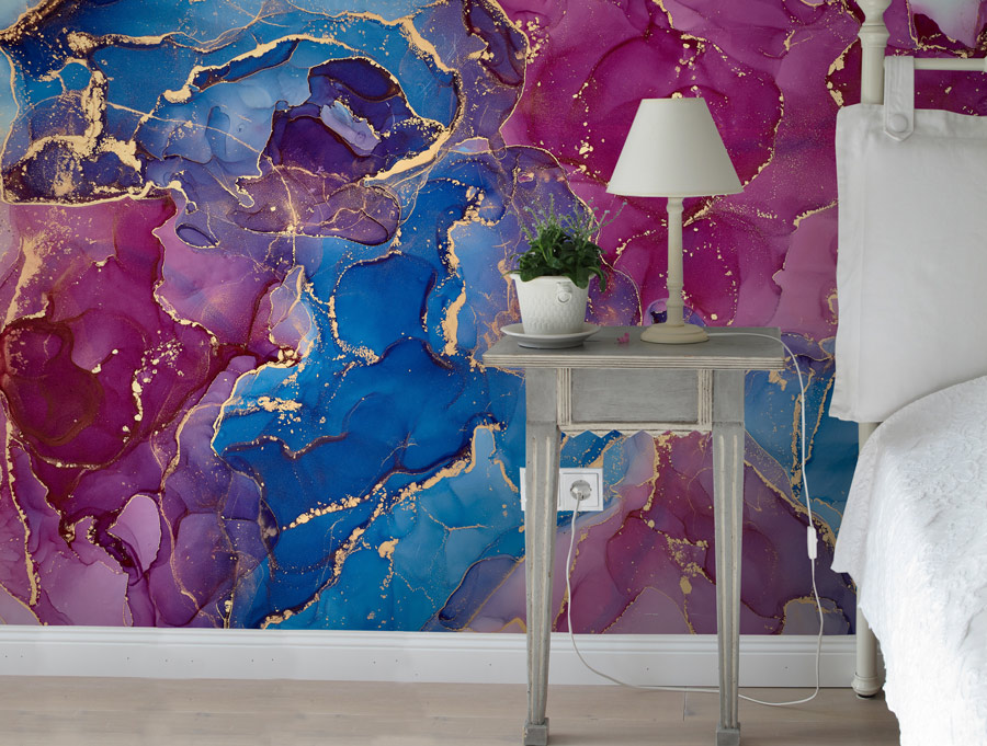 Wallpaper | Blue and hot purple luxurious marble