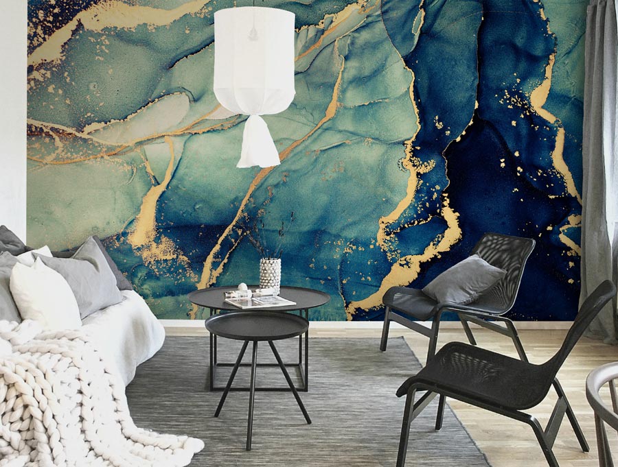 Wallpaper | Turquoise and blue luxurious marble