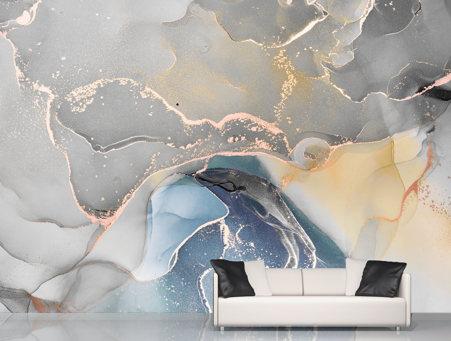Wallpaper | White blue and brown luxurious marble