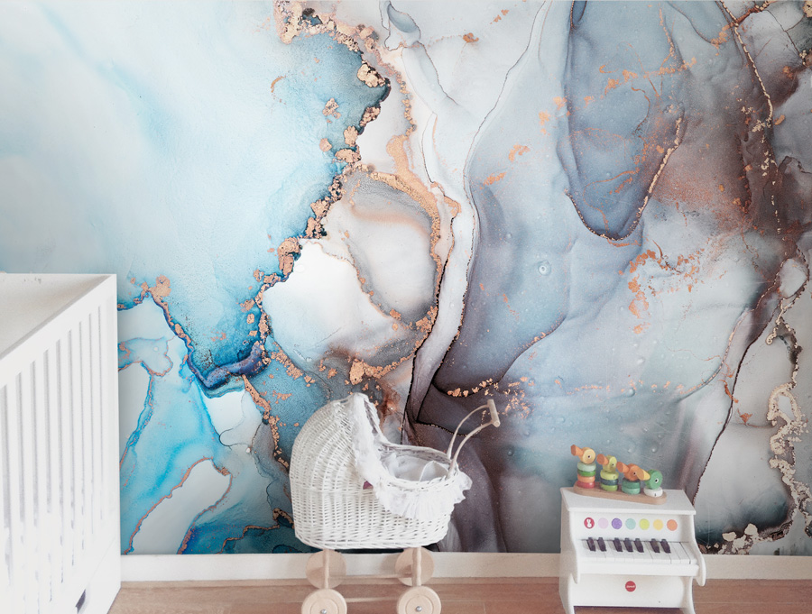 Wallpaper | Light blue and black luxurious marble