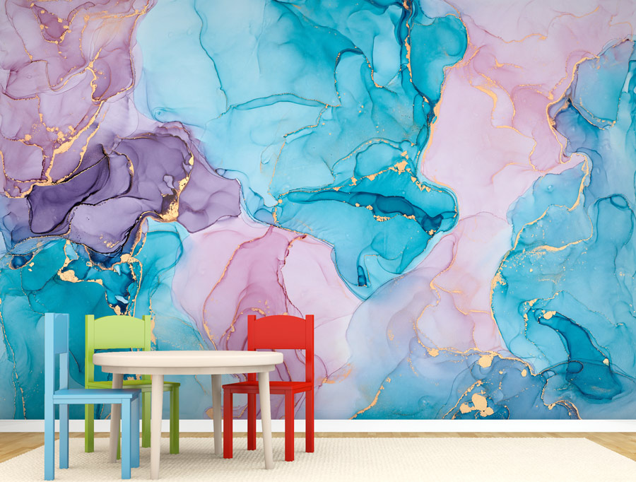 Wallpaper | Light blue turquoise pink luxurious marble