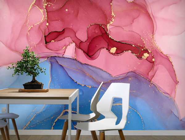 Wallpaper | Pinkish red and blue luxurious marble