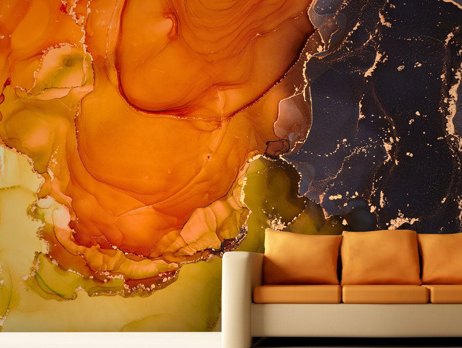 Wallpaper |Shades of orange and black luxurious marble