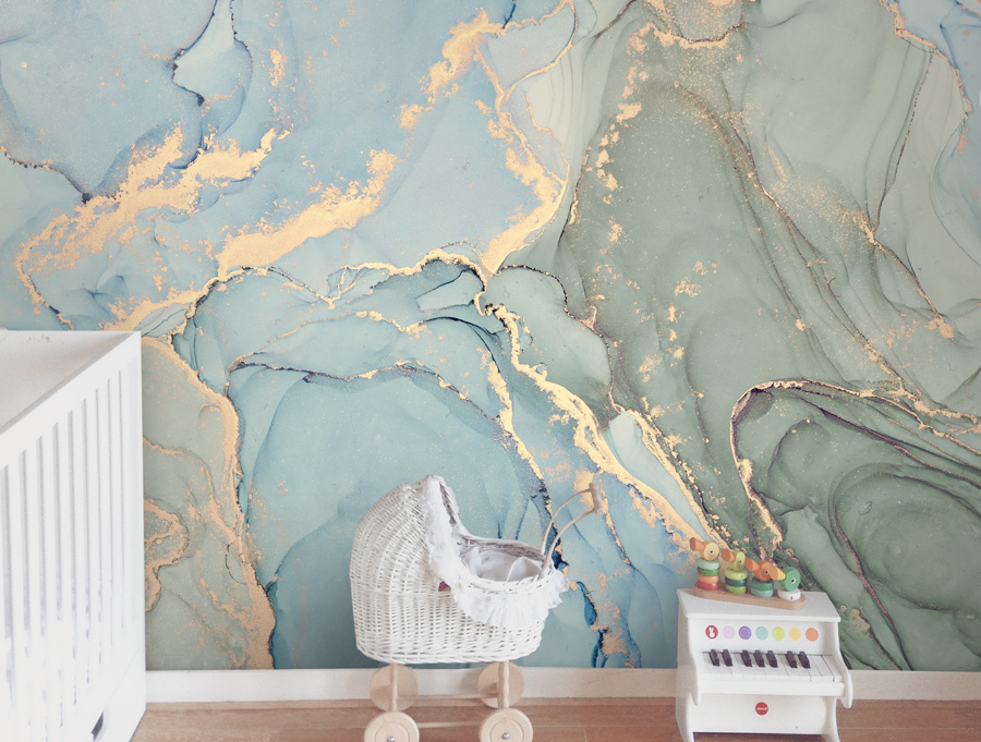 Wallpaper | Pastel turquoise and olive luxurious marble