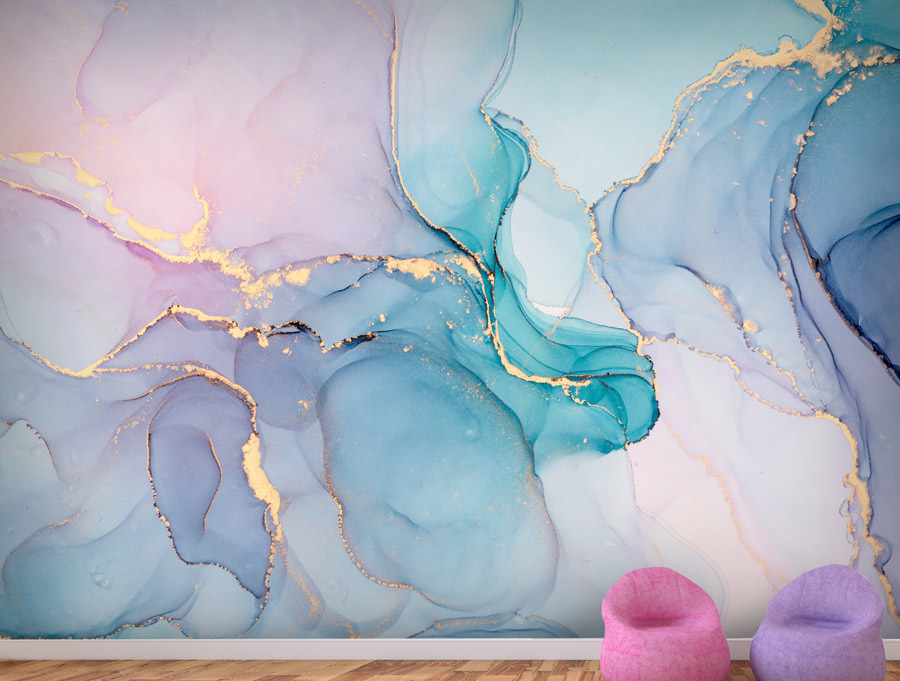 Wallpaper | Light lilach and turquoise luxurious marble