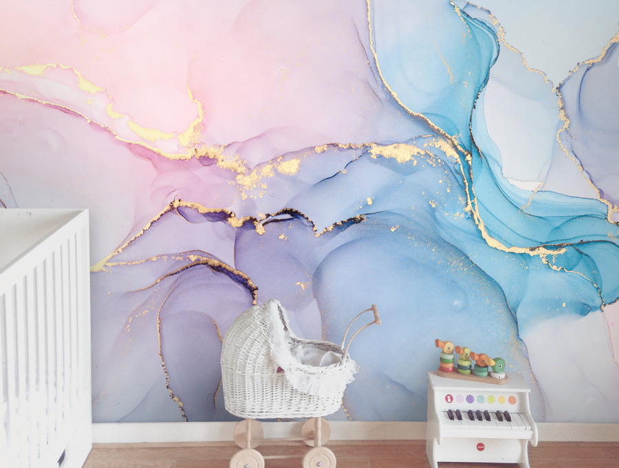Wallpaper | Light pink and light blue luxurious marble