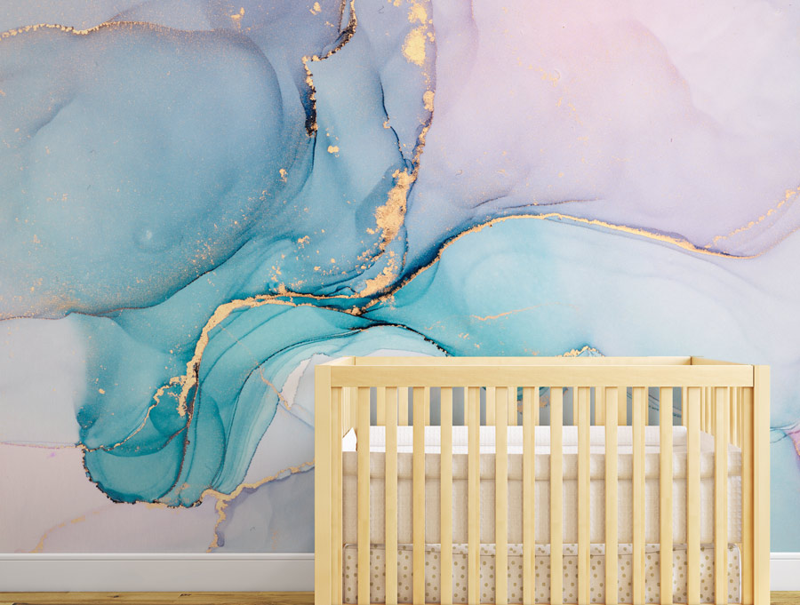 Wallpaper | Light blue and pink luxurious marble