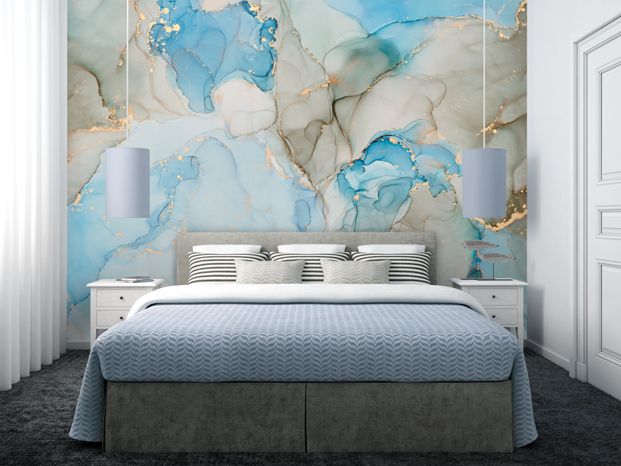 Wallpaper | Light grey and blue luxurious marble