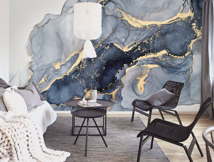 Wallpaper | Blue grey and gold luxurious marble