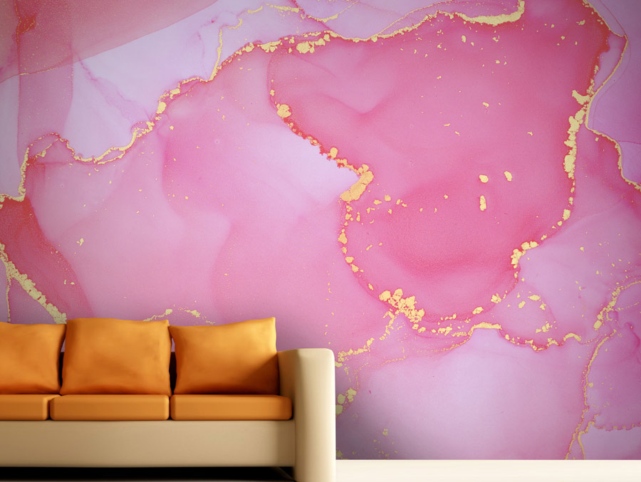 Wallpaper | Bright pink and sprinkled gold luxurious marble