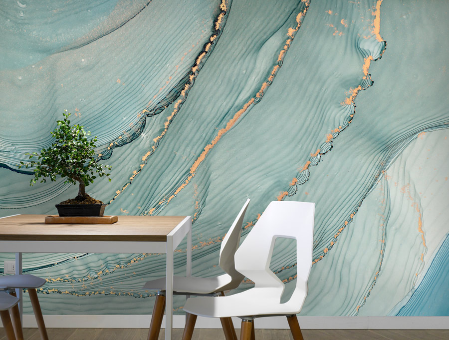 Wallpaper | Green lines and gold luxurious marble