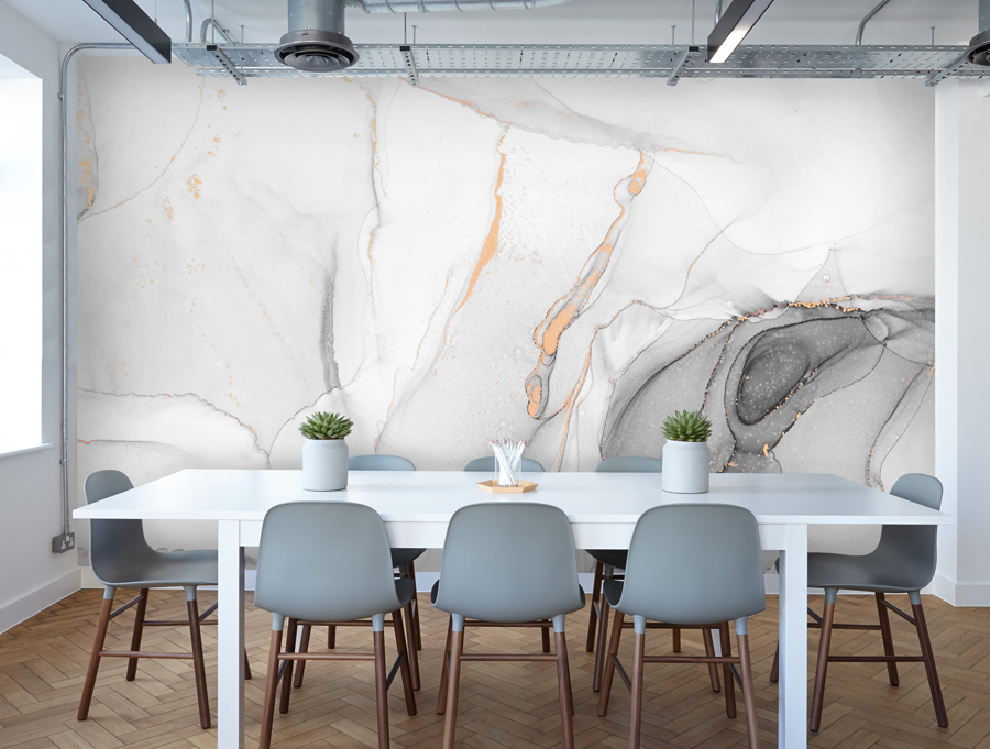 Wallpaper | White grey and orange luxurious marble