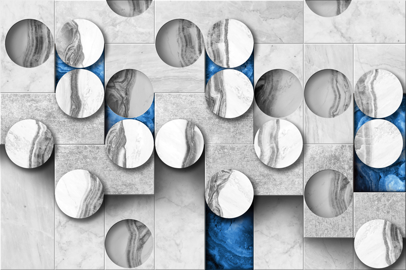 Wallpaper | 3D marble holes and circles blue